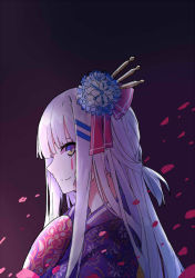 Rule 34 | 1girl, alternate costume, closed mouth, echj, facial mark, hand fan, flower, from side, girls&#039; frontline, green eyes, hair flower, hair ornament, hairclip, highres, hk416 (girls&#039; frontline), japanese clothes, kimono, long hair, looking at viewer, looking to the side, paper fan, profile, smile, solo, uchiwa, upper body, white hair