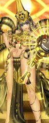 Rule 34 | 1girl, black hair, blue eyes, bob cut, breasts, egyptian clothes, gold, large breasts, medium hair, menace (queen&#039;s blade), navel, official alternate costume, official art, pelvic curtain, queen&#039;s blade limit break, revealing clothes, staff, underboob