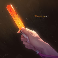 Rule 34 | 1girl, anniversary, black background, character request, close-up, commentary, copyright name, english commentary, fingernails, glowing, glowstick, holding, love live!, love live! school idol project, regition, signature, thank you
