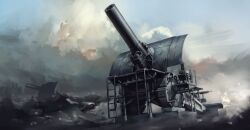 abe_yasushi_(umizoi_tibet) artillery big_bertha cannon imperial_german_army no_humans original smoke towed_artillery weapon_focus world_war_i