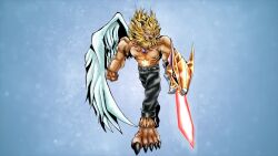 Rule 34 | 1boy, digimon, digimon (creature), energy sword, furry, highres, leomon, lion, lion boy, male focus, original, solo, sword, weapon, wings