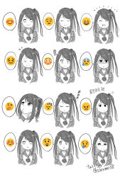 Rule 34 | absurdres, angry, black hair, blush, emoji, highres, horror (theme), krt girls, long hair, long sleeves, one side up, parted bangs, shinme08, smile, surprised, xiao qiong