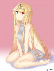 Rule 34 | 10s, 1girl, aran sweater, backless dress, backless outfit, bad id, bad pixiv id, bare shoulders, barefoot, between legs, black ribbon, blonde hair, blush, breasts, brown hair, cable knit, closed mouth, collarbone, dress, fangs, female focus, full body, grey dress, grey sweater, groin, hair between eyes, hair ornament, hair ribbon, hairclip, halterneck, hand between legs, highres, kantai collection, kineba, long hair, looking at viewer, medium breasts, meme attire, multicolored hair, naked sweater, navel, no bra, no panties, red eyes, ribbed sweater, ribbon, sideboob, sitting, sleeveless, sleeveless turtleneck, solo, stomach, sweater, sweater dress, turtleneck, turtleneck sweater, twitter username, two-tone hair, underwear, underwear only, virgin killer sweater, wariza, yuudachi (kancolle), yuudachi kai ni (kancolle)