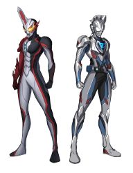 Rule 34 | 2boys, 3ok, absurdres, alien, armor, blue eyes, clenched hands, crossover, fusion, highres, kamen rider, kamen rider saber, kamen rider saber (series), looking ahead, multiple boys, standing, ultra series, ultraman z, ultraman z (series), yellow eyes