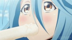 Rule 34 | 10s, animated, animated gif, blue hair, food, harpy, licking, lowres, monster girl, monster musume no iru nichijou, papi (monster musume), popsicle, sexually suggestive, tongue, yellow eyes