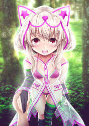Rule 34 | 1girl, animal hood, asymmetrical legwear, bikini, black gloves, black thighhighs, blush, breasts, collarbone, fate/grand order, fate/kaleid liner prisma illya, fate (series), gloves, holding hands, hood, illyasviel von einzbern, illyasviel von einzbern (swimsuit archer), illyasviel von einzbern (swimsuit archer) (third ascension), koza900, long hair, looking at viewer, navel, open mouth, out of frame, pink bikini, raincoat, red eyes, see-through, small breasts, smile, swimsuit, thighhighs, thighs, uneven legwear, white hair