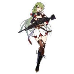 Rule 34 | 1girl, artist request, belt, blush, brown hair, detached sleeves, full body, garter straps, girls&#039; frontline, gloves, green hair, gun, gun sling, hair ornament, hairclip, heart, heart-shaped pupils, holding, holding weapon, licking, licking finger, long hair, looking at viewer, machine gun, mk48, mk48 (girls&#039; frontline), official art, ponytail, red eyes, sa (h28085), smile, solo, symbol-shaped pupils, thigh gap, thighhighs, torn clothes, torn thighhighs, transparent background, trigger discipline, weapon