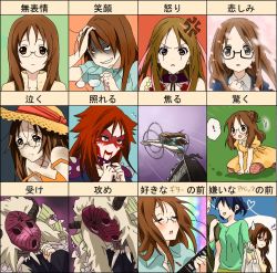 Rule 34 | 00s, 1girl, brown hair, expressions, glasses, k-on!, keino (midorinoko), long hair, mask, translated, yamanaka sawako