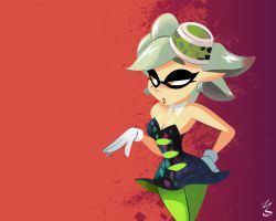 1girl breasts brokenlynx cleavage gloves inkling_player_character marie_(splatoon) nintendo orange_eyes pointy_ears splatoon_(series) wide_hips