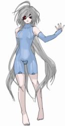 Rule 34 | arc system works, bad id, bad pixiv id, barefoot, blazblue, eyepatch, legs, long hair, lowres, nu-13, red eyes, silver hair, solo, very long hair