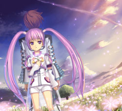 Rule 34 | 1boy, 1girl, asbel lhant, back-to-back, koyama tomosato, nature, official alternate costume, outdoors, plant, scenery, shorts, sky, sophie (tales), tales of (series), tales of graces, white shorts