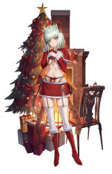 Rule 34 | 1girl, absurdres, animal ears, arknights, bikini, bikini top only, blunt bangs, boots, bow, box, breasts, capelet, cat ears, chair, christmas, christmas tree, closed mouth, covered navel, cryturtle, detached sleeves, fireplace, frown, full body, garter straps, gift, gift box, green eyes, green hair, hand on own chest, hands up, high heel boots, high heels, highres, kal&#039;tsit (arknights), knee boots, long sleeves, looking at viewer, medium breasts, miniskirt, navel, red bikini, red bow, red capelet, red footwear, red skirt, short hair, simple background, skirt, solo, standing, stomach, string bikini, swimsuit, thighhighs, thighs, white background, white thighhighs, zettai ryouiki