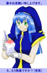Rule 34 | blue hair, dearl aragonite, food, gloves, green eyes, long hair, puchi carat, shaved ice, taito, translation request