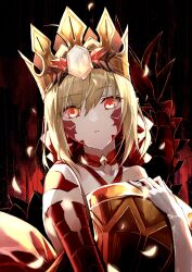 Rule 34 | 1girl, ahoge, bikini, blonde hair, braid, breasts, chalice, collarbone, criss-cross halter, crown, cup, dragon tail, elbow gloves, facial mark, fate/grand order, fate (series), french braid, gloves, hair bun, hair intakes, hair ribbon, halterneck, highres, kino kokko, long hair, looking at viewer, nero claudius (fate), nero claudius (fate) (all), pointy ears, queen draco (fate), queen draco (second ascension) (fate), red bikini, red eyes, red ribbon, ribbon, scales, single glove, small breasts, solo, swimsuit, tail, white gloves