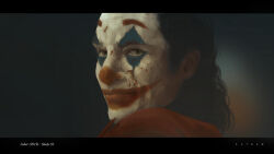 Rule 34 | 1boy, 2019, arthur fleck, artist name, astraw, batman (series), black border, blood, border, clown, dated, facepaint, formal, highres, joaquin phoenix, joker (2019), long hair, looking at viewer, looking to the side, portrait, red nose, smile, solo, suit, the joker
