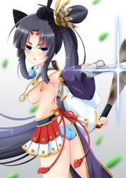 Rule 34 | 1girl, absurdres, armor, armored skirt, ass, asymmetrical sleeves, black hair, blue eyes, blue panties, breasts, circlet, detached sleeves, fate/grand order, fate (series), from behind, hat, highres, holding, holding sword, holding weapon, japanese armor, japanese clothes, katana, kusazuri, long hair, looking at viewer, looking back, medium breasts, mini hat, mismatched sleeves, morokoshi (tekku), nipple slip, nipples, open mouth, panties, parted bangs, pleated skirt, pom pom (clothes), revealing clothes, side ponytail, sideboob, sidelocks, skirt, solo, sword, underwear, ushiwakamaru (fate), very long hair, weapon, wide sleeves