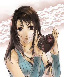 Rule 34 | 1girl, arm warmers, black hair, breasts, final fantasy, final fantasy viii, jewelry, long hair, lowres, necklace, rinoa heartilly, sleeveless, solo