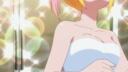 Rule 34 | 1girl, animated, animated gif, ass, blonde hair, breasts, kirisaki chitoge, medium breasts, naked towel, nisekoi, shaft (company), solo, towel
