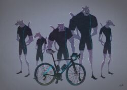 Rule 34 | 5boys, animal ears, arms up, biker clothes, fingerless gloves, full body, furry, furry male, gloves, grey background, hashtag-only commentary, lineup, male focus, multiple boys, namiki kazama, original, road bicycle, short sleeves, signature, simple background, tail