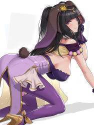 Rule 34 | 1girl, all fours, animal ears, ass, bare shoulders, black gloves, black hair, breasts, come hither, detached collar, embarrassed, fake animal ears, fake tail, female focus, fire emblem, fire emblem awakening, fire emblem heroes, from behind, gloves, gonzarez, high heels, highres, large breasts, leotard, long hair, looking at viewer, looking back, naughty face, nervous smile, nintendo, official alternate costume, pantyhose, playboy bunny, purple eyes, purple pantyhose, rabbit ears, rabbit tail, red eyes, shiny clothes, shiny skin, sideboob, simple background, smile, solo, tail, tharja (fire emblem), two side up, very long hair, wavy mouth, white background