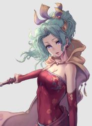 Rule 34 | 1girl, absurdres, bare shoulders, bow, breasts, cape, cleavage, detached sleeves, dress, earrings, final fantasy, final fantasy vi, highres, jewelry, long hair, looking at viewer, open mouth, ribbon, simple background, solo, tina branford, yasu (segawahiroyasu)
