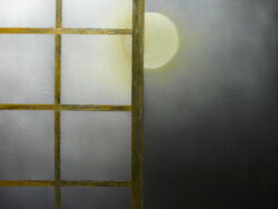 Rule 34 | door, full moon, mitzoka2001, moon, night, night sky, no humans, original, painting (medium), sky, sliding doors, traditional media, wooden door