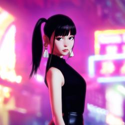 Rule 34 | 1girl, bad id, bad tumblr id, black eyes, black hair, blurry, blurry background, closed mouth, cover image, earrings, from side, ilya kuvshinov, jewelry, lips, long hair, looking at viewer, original, ponytail, profile, real life, sleeveless, solo, standing