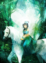 Rule 34 | bad id, bad pixiv id, bracelet, detached sleeves, dress, forest, heart, highres, horse, jewelry, luo tianyi, nature, smile, solo, vocaloid, zhuxiao517