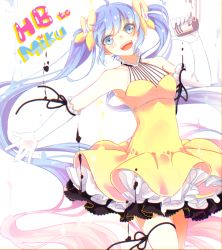 Rule 34 | 1girl, bad id, bad pixiv id, blue eyes, blue hair, character name, dress, elbow gloves, gloves, happy birthday, hatsune miku, long hair, mame (yangqi787), matching hair/eyes, open mouth, solo, twintails, very long hair, vocaloid