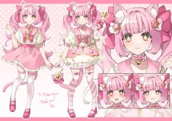 Rule 34 | 1other, :3, :d, animal ear fluff, animal ears, arm at side, bell, blunt bangs, blush, bow, bow legwear, bowtie, bridal garter, brooch, bubble skirt, cat ears, cat tail, character sheet, choker, disgust, dot nose, english text, fingerless gloves, footwear bow, frilled bowtie, frilled choker, frilled shirt, frilled skirt, frilled sleeves, frills, full body, garter straps, gloves, gradient background, gradient hair, hair bow, hair ornament, hand up, heel up, highres, holding, holding wand, jewelry, legs apart, long hair, looking at viewer, magical star (millie (mahoustars)), mary janes, miniskirt, multicolored hair, multiple views, neck bell, open mouth, original, outline, overskirt, parted lips, pigeon-toed, pink background, pink bow, pink bowtie, pink choker, pink footwear, pink hair, pink sailor collar, pink skirt, pink thighhighs, puffy short sleeves, puffy sleeves, sailor collar, sanwari nattou, shirt, shoes, short sleeves, sidelocks, single garter strap, skirt, smile, standing, star (symbol), star hair ornament, star in eye, striped clothes, striped thighhighs, suspenders, symbol in eye, tail, tail bell, tail ornament, thighhighs, tied sleeves, twintails, v-shaped eyebrows, very long hair, wand, wavy hair, white gloves, white outline, white shirt, white skirt, white thighhighs, yellow eyes