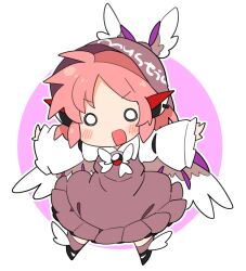Rule 34 | 1girl, animal ears, bird ears, bird wings, black footwear, blush, brown dress, brown hat, brown socks, collared shirt, dress, frilled dress, frills, full body, hat, ini (inunabe00), long sleeves, mystia lorelei, o o, open mouth, outstretched arms, pink hair, shirt, shoes, short hair, sleeve garter, smile, socks, solo, spread arms, touhou, white shirt, white wings, wide sleeves, winged footwear, winged hat, wings