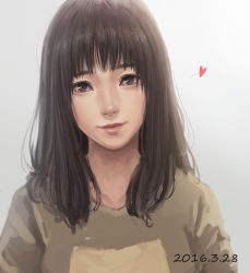 Rule 34 | 1girl, black hair, blush, braid, brown eyes, closed mouth, dated, eyebrows, heart, highres, looking at viewer, luode huayuan, medium hair, nose, original, realistic, smile, solo, traditional media, upper body