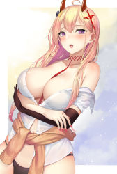 Rule 34 | 1girl, :o, ahoge, azur lane, bare shoulders, between breasts, black gloves, black panties, blonde hair, blush, breasts, brown cardigan, cardigan, cardigan around waist, choker, cleavage, clothes around waist, collarbone, cowboy shot, elbow gloves, fingernails, gloves, gradient background, hair ornament, highres, horns, kumano (azur lane), large breasts, long hair, looking at viewer, mizuya nao, multicolored hair, nail polish, necktie, no bra, open clothes, open mouth, open shirt, panties, pink nails, purple eyes, purple hair, red choker, red necktie, sharp teeth, shirt, short sleeves, single elbow glove, single glove, solo, teeth, two-tone hair, unbuttoned, unbuttoned shirt, underwear, upper teeth only, very long hair, white shirt