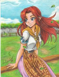 Rule 34 | 1girl, 2018, field, looking to the side, malon, nintendo, ravernclouk design, red hair, tagme, the legend of zelda, traditional media