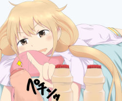 Rule 34 | 10s, 1girl, bad id, bad pixiv id, brown eyes, famiki, flick, flicking, foreskin, futaba anzu, idolmaster, idolmaster cinderella girls, lying, motion lines, odd one out, on stomach, open mouth, penis, phimosis, solo, stuffed animal, stuffed toy, stuffing, tears, twintails, uncensored, yakult