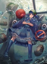 Rule 34 | 1girl, absurdres, air bubble, akainoda, blouse, blue hair, blue legwear, blue shirt, blue skirt, boxing gloves, bubble, crossed arms, danmaku, dress, drill, fish, full body, green hat, hair bobbles, hair ornament, has bad revision, has downscaled revision, hat, highres, kawashiro nitori, key, looking at viewer, md5 mismatch, pocket, resolution mismatch, shirt, skirt, smile, solo, source smaller, torpedo, touhou, two side up, underwater, urban legend in limbo
