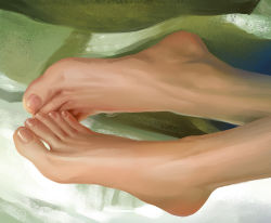 Rule 34 | 1girl, barefoot, feet, green background, original, realistic, solo, toes, yu li