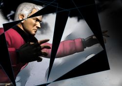 Rule 34 | 1boy, blue eyes, dead or alive, gloves, gradient background, leon (doa), male focus, solo, white hair