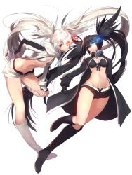 Rule 34 | 10s, 2girls, bikini, bikini top only, bikini under clothes, black footwear, black gloves, black rock shooter, black rock shooter (character), black rock shooter (game), blue eyes, blue fire, boots, coat, fingerless gloves, fire, full body, gloves, knee boots, light trail, long hair, long sleeves, matsuki ringo, midriff, multiple girls, open clothes, open coat, red eyes, short shorts, shorts, swimsuit, transparent background, twintails, very long hair, white footwear, white gloves, white rock shooter