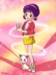 Rule 34 | 1girl, cat, child, himitsu no akko-chan, kagami atsuko, purple eyes, purple hair