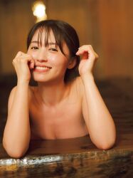 Rule 34 | 1girl, aida rikako, highres, indoors, looking at viewer, photo (medium), sauna, smile, voice actor, water