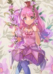 Rule 34 | 1girl, absurdres, asymmetrical legwear, bare shoulders, blush, breasts, candy hair ornament, collar, crown, dress, flower, food, food-themed hair ornament, frilled collar, frilled dress, frills, gradient hair, green eyes, hair ornament, hair rings, haru yu, heterochromia, highres, himemori luna, himemori luna (1st costume), hololive, ivy, jewelry, long hair, looking at viewer, macaron, mini crown, multicolored hair, off-shoulder dress, off shoulder, one side up, pink eyes, pink hair, princess, puffy short sleeves, puffy sleeves, purple eyes, ribbon, short sleeves, solo, striped clothes, striped thighhighs, swing, thighhighs, uneven legwear, vertical-striped clothes, vertical-striped thighhighs, virtual youtuber, wavy hair