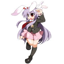 Rule 34 | 1girl, animal ears, blazer, female focus, full body, highres, inaba mob (touhou), jacket, long hair, necktie, purple hair, rabbit, rabbit ears, red eyes, red necktie, reisen udongein inaba, skirt, solo, tail, thighhighs, tomatomato (tomato kanzume), touhou, transparent background, very long hair