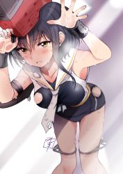 Rule 34 | 10s, 1girl, artist name, asymmetrical hair, black hair, blush, brown eyes, crying, crying with eyes open, i-13 (kancolle), kantai collection, open mouth, sailor collar, school swimsuit, short hair, signature, solo, swimsuit, tears, torn clothes, torn swimsuit, white sailor collar, yamasaki wataru