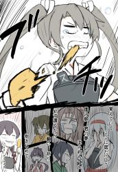Rule 34 | 10s, 6+girls, akagi (kancolle), atsushi (aaa-bbb), blank eyes, bow, brown hair, cheek bulge, comic, crying, eating, closed eyes, female focus, flat color, food, grey hair, hair bow, hair ribbon, hakama, hakama skirt, highres, hiryuu (kancolle), houshou (kancolle), japanese clothes, kantai collection, long hair, multiple girls, muneate, open mouth, partially colored, ponytail, ribbon, short hair, short twintails, shoukaku (kancolle), skirt, souryuu (kancolle), tears, translation request, turkey (food), twintails, upper body, white hair, zuihou (kancolle), zuikaku (kancolle)