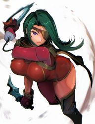 Rule 34 | 1girl, breasts, cape, closed mouth, dress, eyepatch, gloves, grey hair, highres, kanon (wild arms 2), large breasts, long hair, looking at viewer, madsensei, prosthesis, purple eyes, skirt, solo, thighhighs, weapon, wild arms, wild arms 2