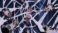 Rule 34 | 1girl, animated, bdsm, black hair, blue eyes, boots, bouncing breasts, breasts, cleft of venus, fishnet thighhighs, fishnets, knee boots, large breasts, multiple boys, nico robin, nipples, nude filter, nuude, one piece, pussy, s10collage, silk, sound, spider web, spiderweb, thighhighs, third-party edit, video