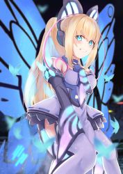 Rule 34 | 1girl, antenna hair, azure striker gunvolt, blonde hair, blue eyes, bug, butterfly, butterfly hair ornament, butterfly wings, energy wings, hair ornament, highres, insect, insect wings, long hair, lumen (gunvolt), tagme, wings