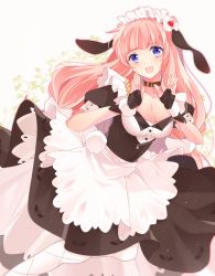 Rule 34 | 1girl, animal ears, apron, azur lane, blue eyes, breasts, cleavage, collar, gloves, hair ornament, heart, key, large breasts, long hair, looking at viewer, maid, maid headdress, open mouth, pink hair, sheep ears, shiina (s kashi s), smile, solo, suffolk (azur lane)
