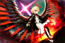 Rule 34 | 1girl, alternate costume, blonde hair, cross, ex-rumia, halo, nail polish, red eyes, rumia, solo, spark621, touhou, wings